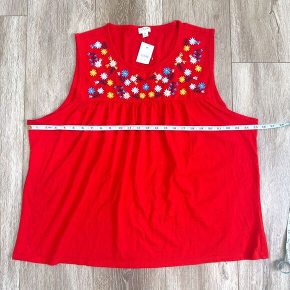 NWT J. Crew Floral Embroidered Yoke Cotton Tee Plus Size 3X Style AO920 - Picture 5 of 8